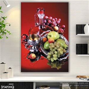Tranh quả nho và trái cây