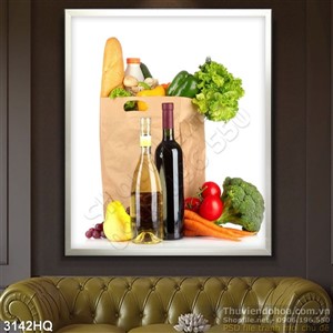 Tranh rượu và rau củ quả