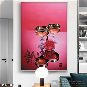 Tranh nha hang quan an ly rượu vang