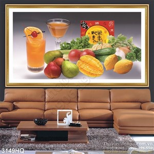 Tranh hoa quả và nước ép