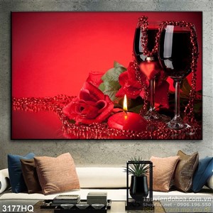 Tranh hoa hồng và rượu Valentine