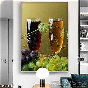 Tranh nha hang quan an ly rượu nho