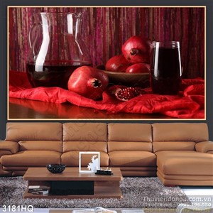 Tranh nha hang quan an rượu traí cây