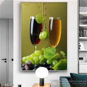 Tranh nha hang quan an rượu nho trang trí