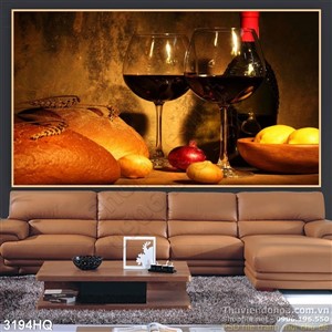 Tranh rượu vang và trái cây