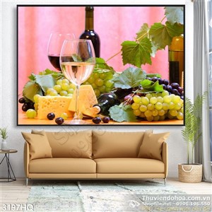 Tranh nha hang quan an rượu nho