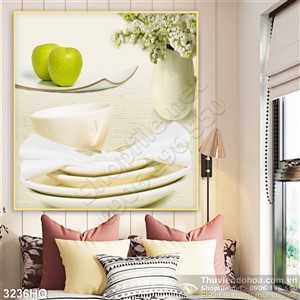 Tranh hoa lá và quả táo