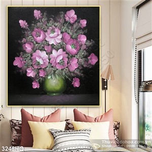 Tranh bình hoa sơn dầu treo tường phòng khách