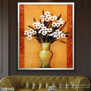 Tranh sơn dầu bình hoa treo tường