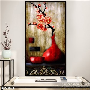 Tranh bình hoa đào treo tường ngày tết