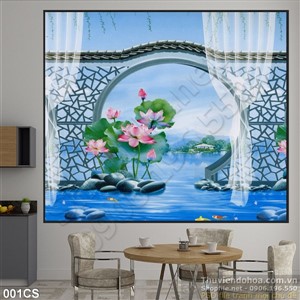 Tranh cửa sổ hoa sen treo tường