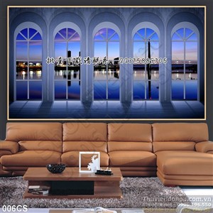 Tranh cửa sổ bên dòng sông treo tường