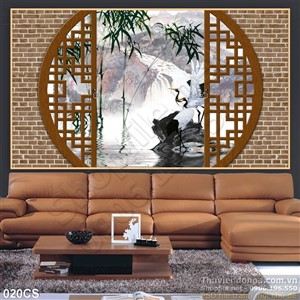 Tranh cửa sổ phong cách truyền thống trang trí tường