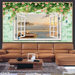 Tranh cửa sổ nhìn ra hướng biển trang trí treo tường