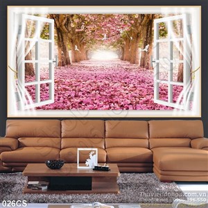 Tranh cửa sổ và hoa hồng đẹp độc đáo