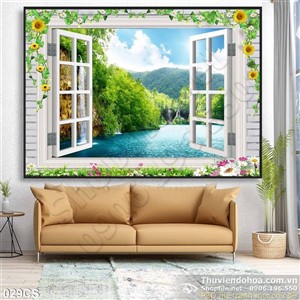 Tranh cửa sổ bên dòng sông đẹp độc đáo