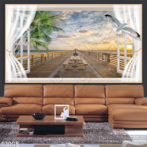 Tranh cửa sổ và cây cầu trên biển