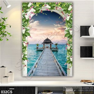 Tranh cửa sổ nhìn ra biển trang trí treo tường