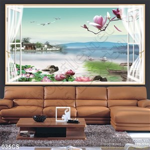 Tranh cửa sổ và hoa sen trang trí phòng đẹp