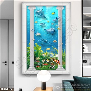 Tranh cửa sổ và đại dương đẹp