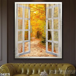 Tranh cửa sổ và rừng phong đẹp