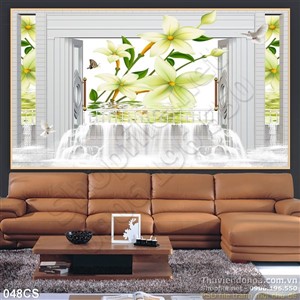 Tranh cửa sổ và hoa luy trang trí treo tường đẹp