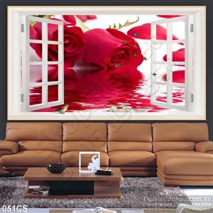 Tranh cửa sổ và hoa hồng trang trí tường