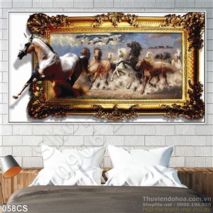Tranh cửa sổ và ngựa trang trí tường