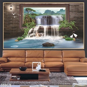 Tranh cửa sổ bên thác nước đẹp