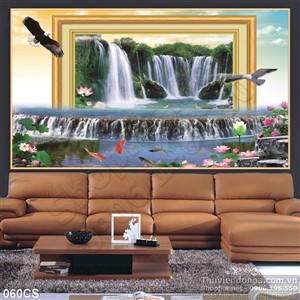 Tranh cửa sổ và thác nước phong thủy