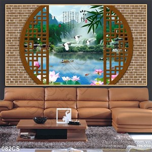 Tranh cửa sổ và chim hạc phong thủy