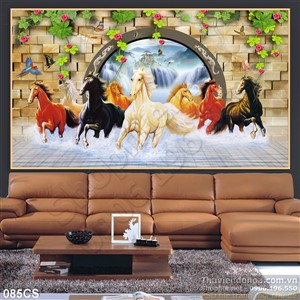 Tranh cửa sổ và mã đáo thành công trang trí phòng khách