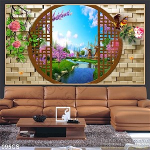 Tranh cửa sổ phong thủy đẹp trang trí phòng khách