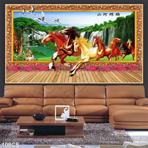 Tranh cửa sổ và ngựa trang trí treo tường