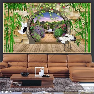 Tranh cửa sổ và chim hạc treo tường đẹp