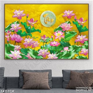 Tranh sen đua nở chữ Tâm Tranh sen đua nở chữ Tâm