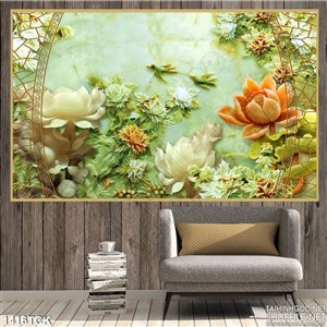 Tranh sen đá in kính Tranh sen đá in kính