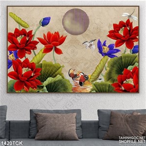 Tranh hoa sen đỏ Tranh hoa sen đỏ