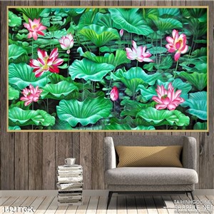Tranh in tường đầm sen hồng Tranh in tường đầm sen hồng