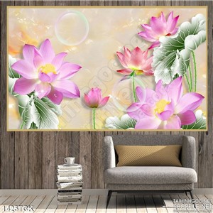 Tranh sen hồng nở rộ Tranh sen hồng nở rộ