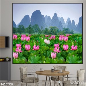 Tranh cảnh hoa sen nở trong núi Tranh cảnh hoa sen nở trong núi