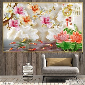 Tranh hoa sen ngọc in màu Tranh hoa sen ngọc in màu