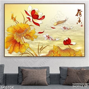 Tranh hoa sen đỏ và cá chép Tranh hoa sen đỏ và cá chép