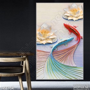 Tranh cá  sim betta vờn sen Tranh cá  sim betta vờn sen