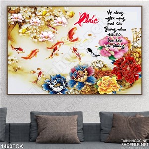 Tranh hoa mẫu đơn và cá Koi Tranh hoa mẫu đơn và cá Koi