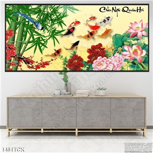 Tranh mẫu đơn đỏ và cá Koi Tranh mẫu đơn đỏ và cá Koi