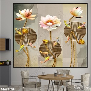 Tranh hoa sen và cá 3 khung hình Tranh hoa sen và cá 3 khung hình