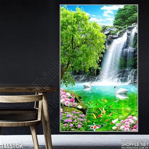 Tranh cá Koi dưới thác nước Tranh cá Koi dưới thác nước