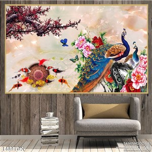 Tranh cá Koi và chim công Tranh cá Koi và chim công