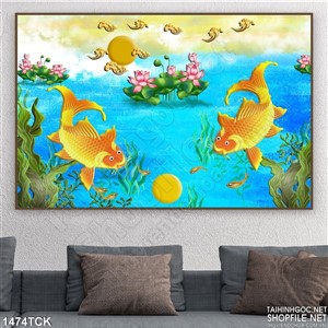 Tranh cá chép vờn trăng Tranh cá chép vờn trăng